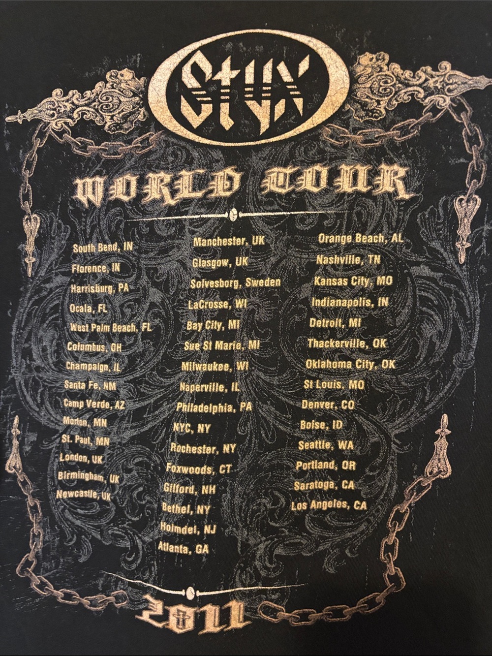 Styx Tour Shirt Black Short Sleeve V‑Neck Tee with Gold Graphic - Picture 6 of 6